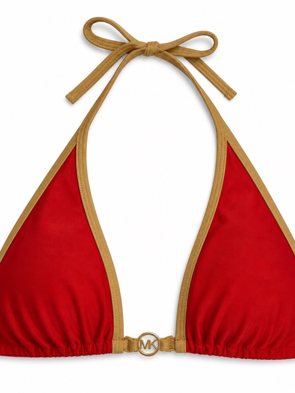 Michael Kors Red Triangle Bikini Top with Tan Trim
